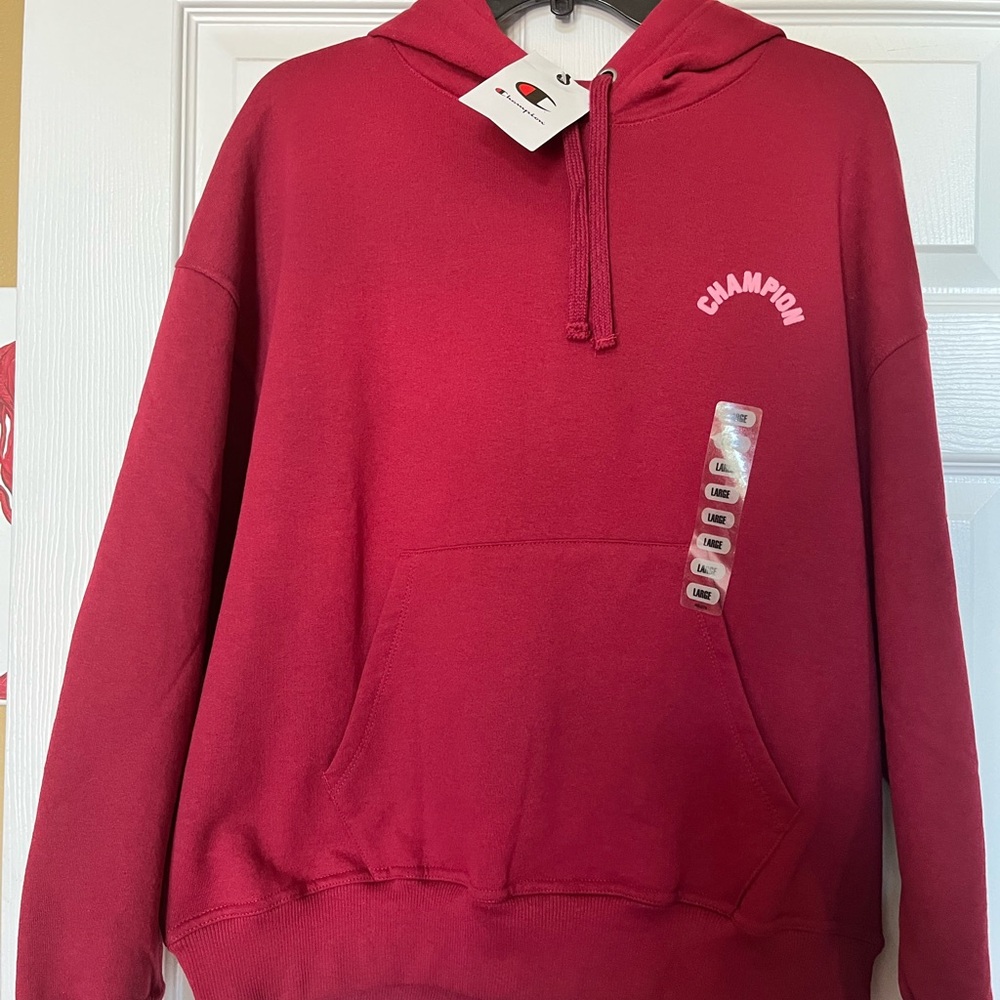 Champion Maroon Hoodie with Pink Accents
